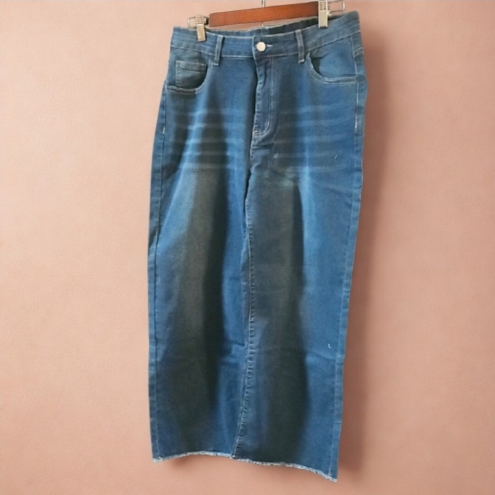 Blue Denim Midi Flare Capri